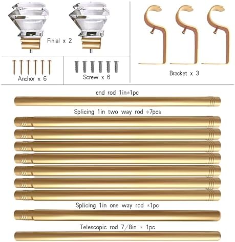 Exquisite Gold Adjustable 1in Steel Curtain Rod with Acrylic Finials