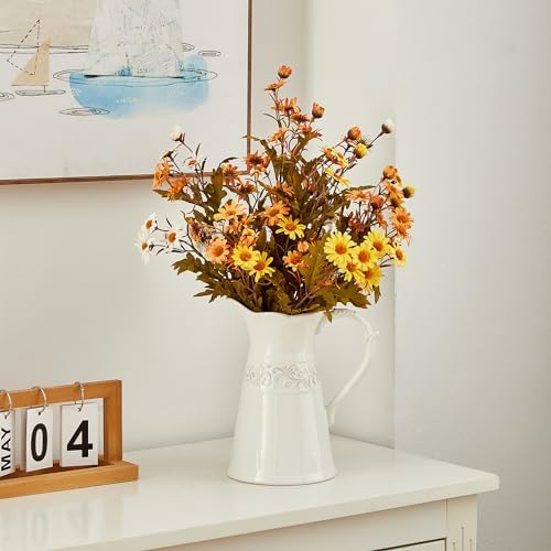 White Ceramic Pitcher Vase 85 Inch Farmhouse Decor Jug