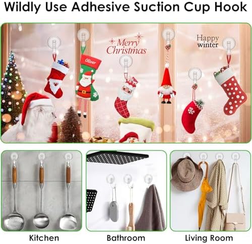 Clear Wreath Hanger 22 LB Suction Cup Hooks 2 Pack
