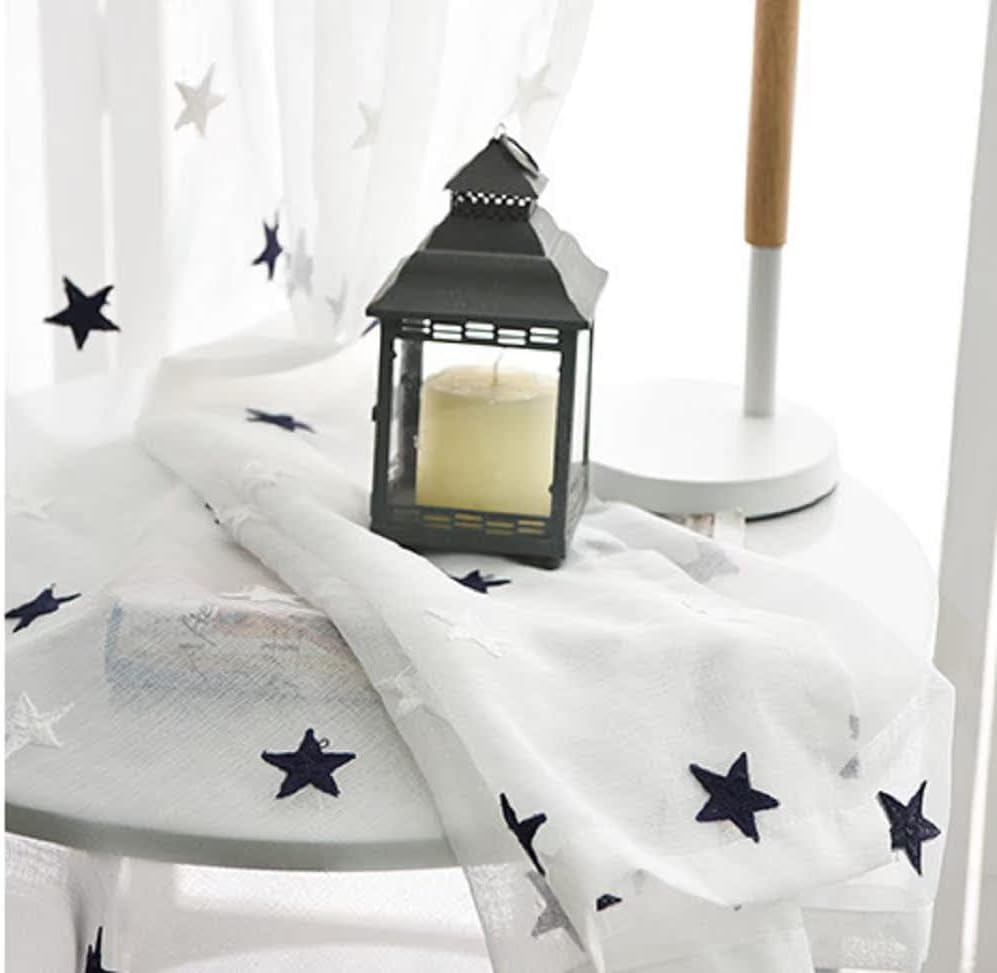 Iuokuby Children Star Cotton Thread Embroidery Rod Pocket Curtains