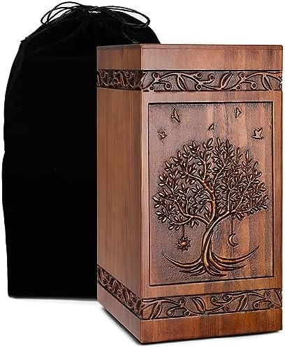 Handcrafted Wooden Cremation Urn with Velvet Bag