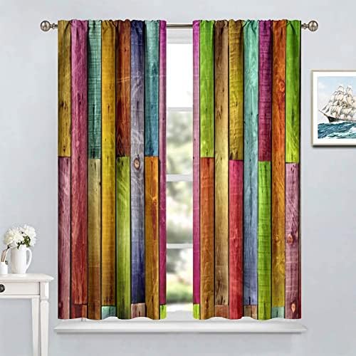 Colorful Wooden Bathroom Curtain 2 Panel Set W42xL45in