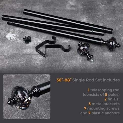 JRZOO Black Curtain Rod 30-88 Inches Adjustable