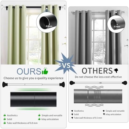 TVWOO Matte Black Crystal Window Rods 66-120 Inch