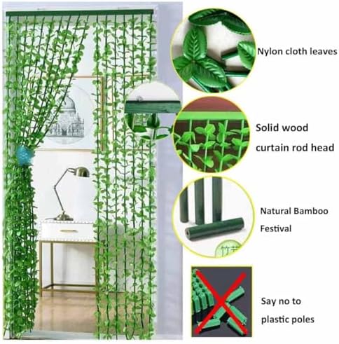 Green Leaves Bamboo Beaded Curtain 35 x 55