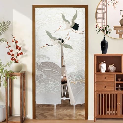 Japanese Style Doorway Curtain with Cranes Pattern 335 x 709