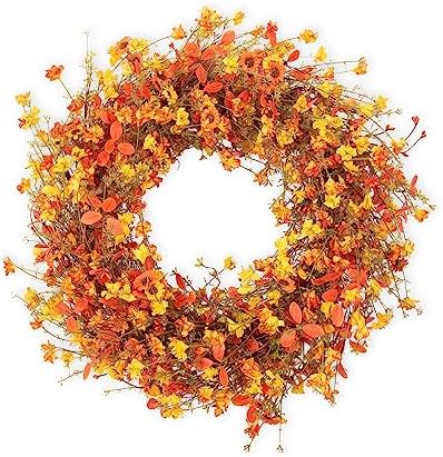 22 Inch Fall Wreath with Orange Eucalyptus and Berries