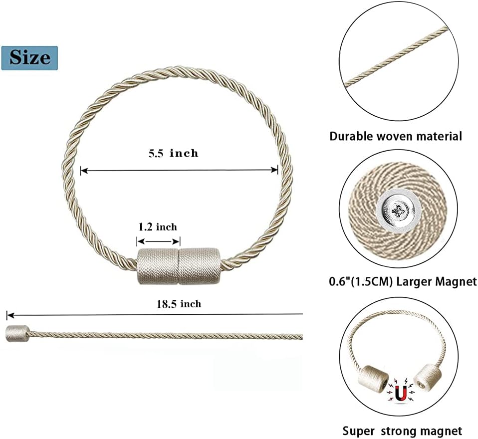 4 Pack Magnetic Curtain Tiebacks - Beige