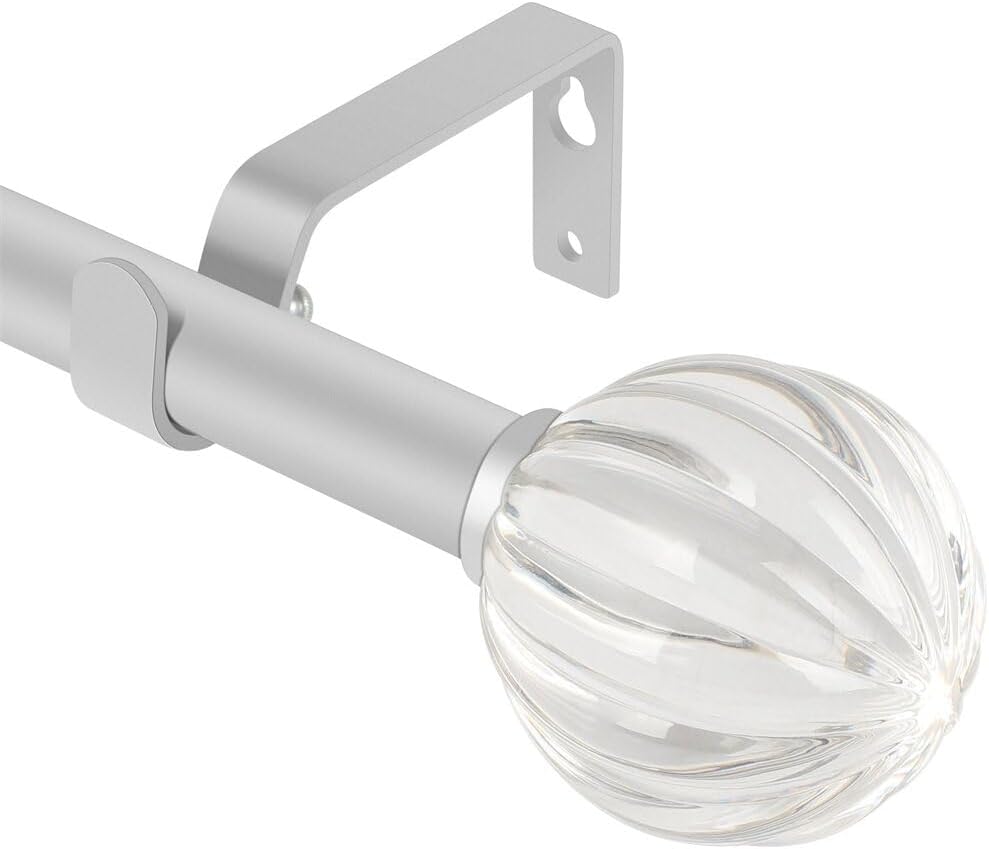 DAINTIER Curtain Rod 36-66 Inch Matte Silver Crystal Finial