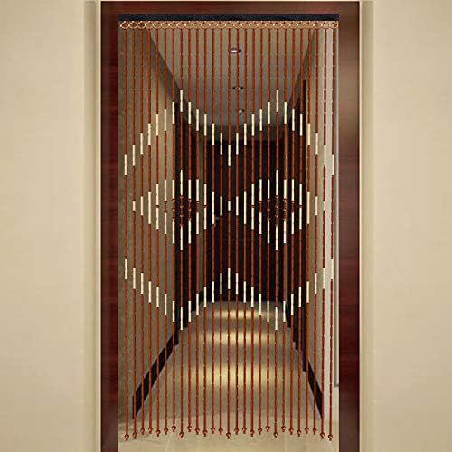 Eapmic Wood Beaded Curtain 27 Lines Coffee White 90x175 cm