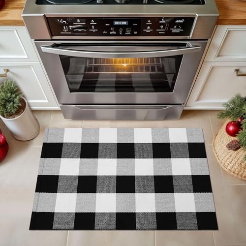 KOZYFLY Buffalo Plaid Area Rug 2x3ft Black White Checkered Mat