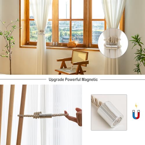 Contoeey Magnetic Curtain Tiebacks 4 Pack Beige