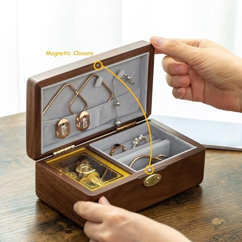 Golden Decorative Music Box with Sunflower Jewelry Holder