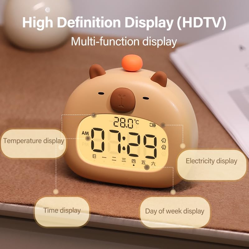Capybara Alarm Clock for Kids with Night Light