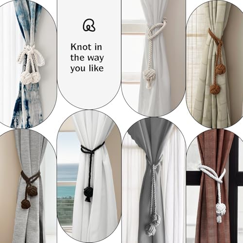 Remunkia 2 Piece Boho Curtain Tiebacks with Rope and Balls