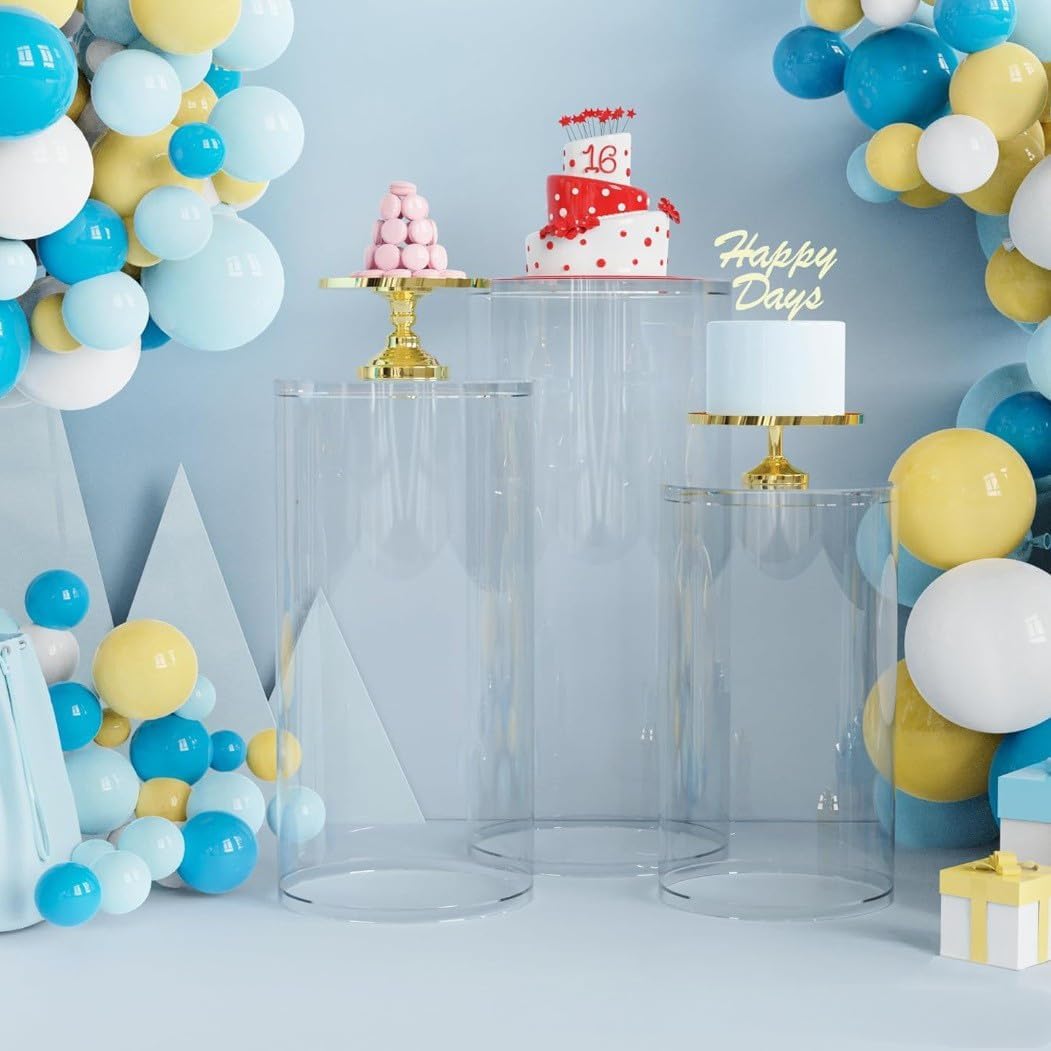 DYRABREST 3-Piece Clear Acrylic Cylinder Pedestal Stands
