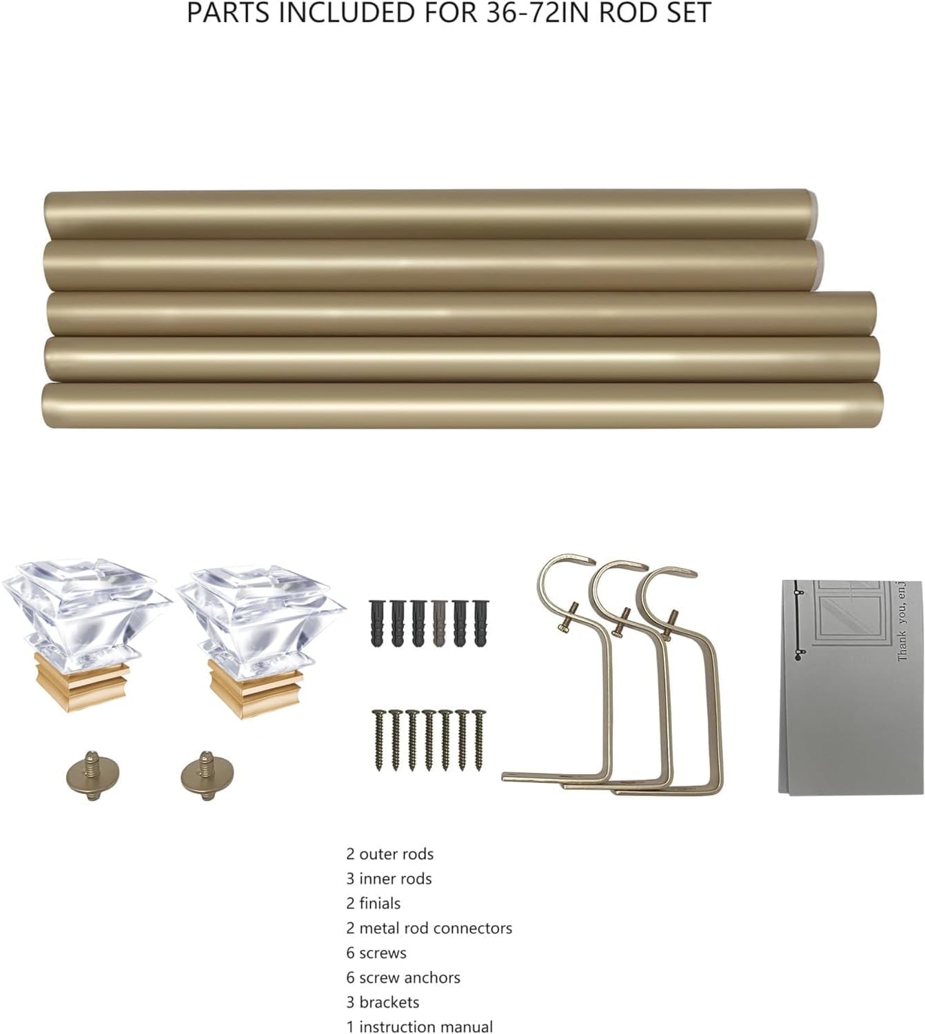 Adjustable 1 Inch Curtain Rods with Gold Square Crystal Finials
