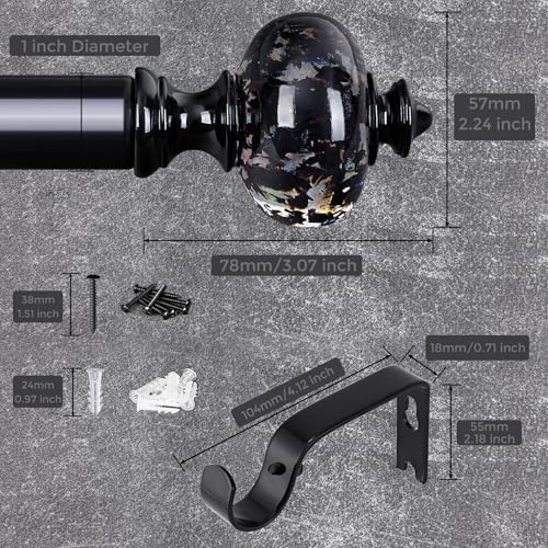 JRZOO Black Curtain Rod 30-88 Inches Adjustable