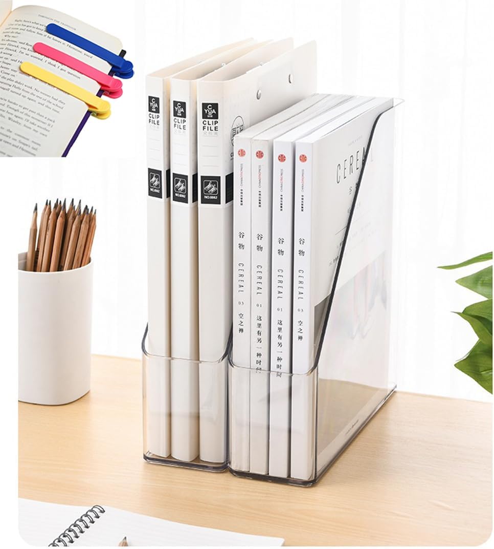 Acrylic Magazine Holder 2PCS Clear Book Organizer with 3pcs Silicone Bookmarks