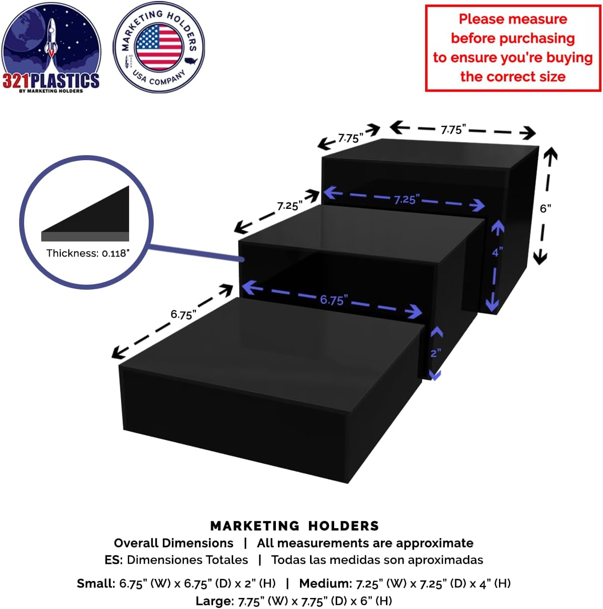 Marketing Holders 3 Piece Acrylic Display Riser Boxes Black