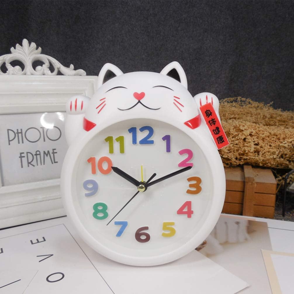 BESPORTBLE Lucky Cat Desk Clock Alarm Clock White