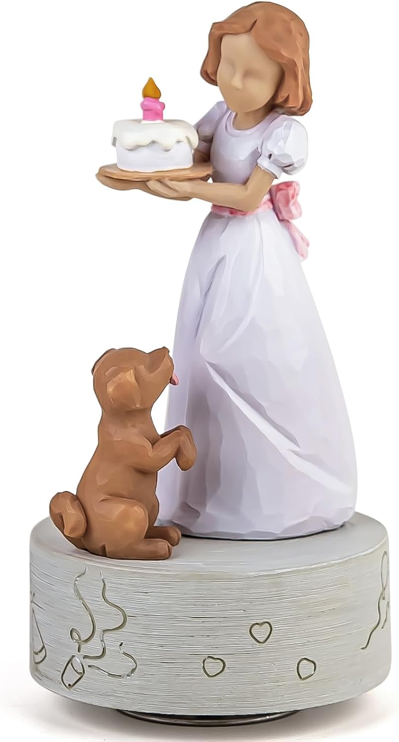 Happy Birthday Musical Box Figurine for Girls and Dogs