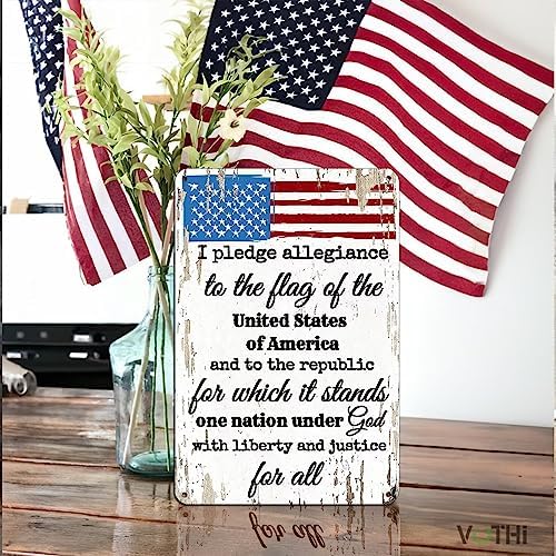 Vintage Tin Allegiance Flag Sign 12x8 In