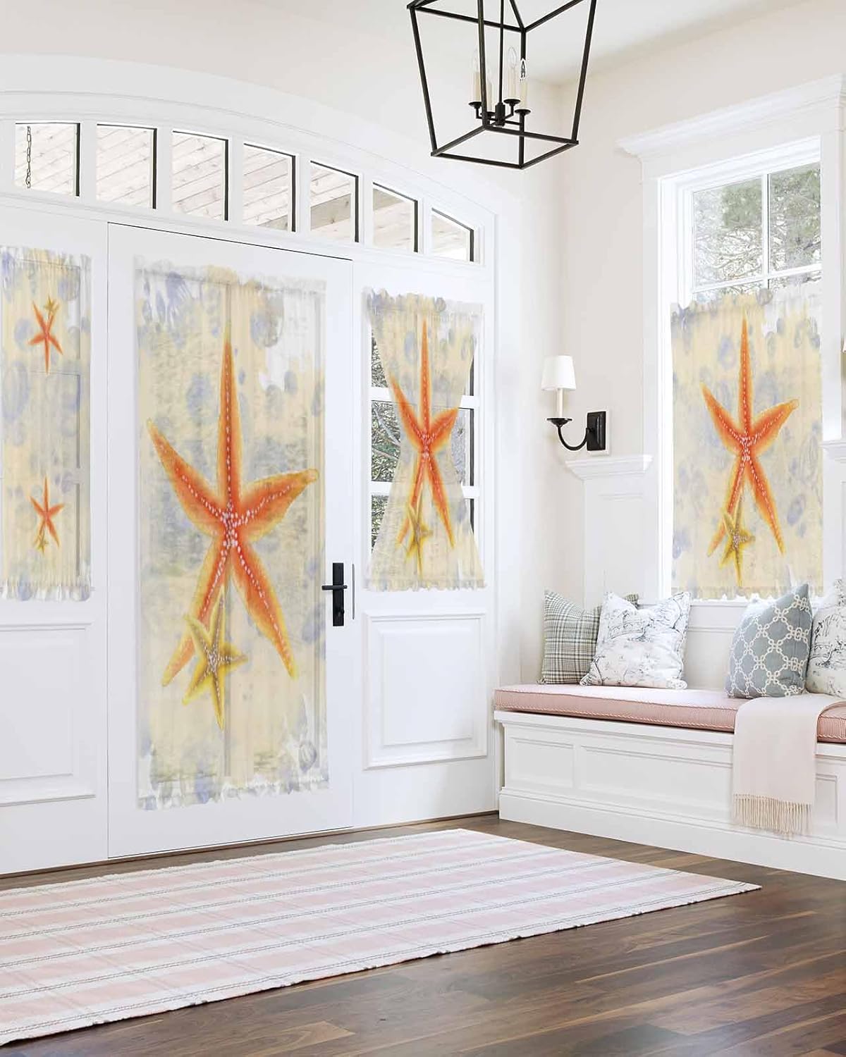 Ocean Life Front Door Curtain with Tiebacks 25x40