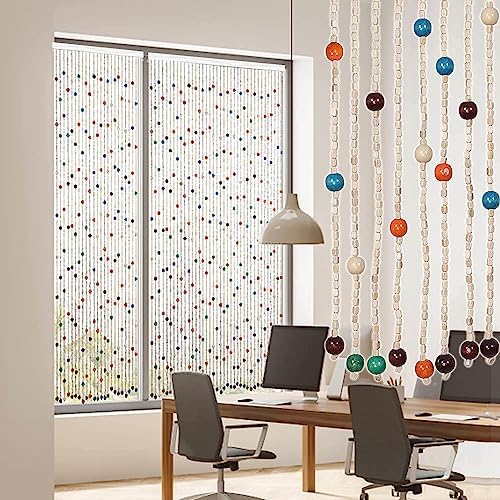 Natural Wood and Bamboo Beaded Curtain for Doorway and Hallway Entrance