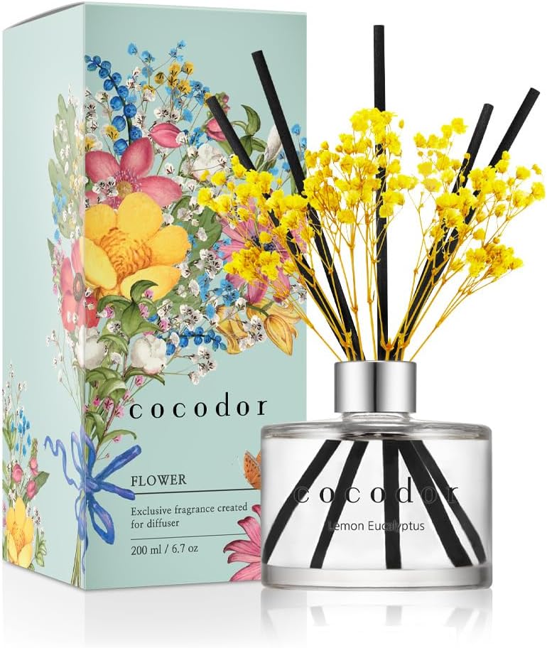 Cocodor Flower Reed Diffuser Set 67oz Lemon Eucalyptus Scent