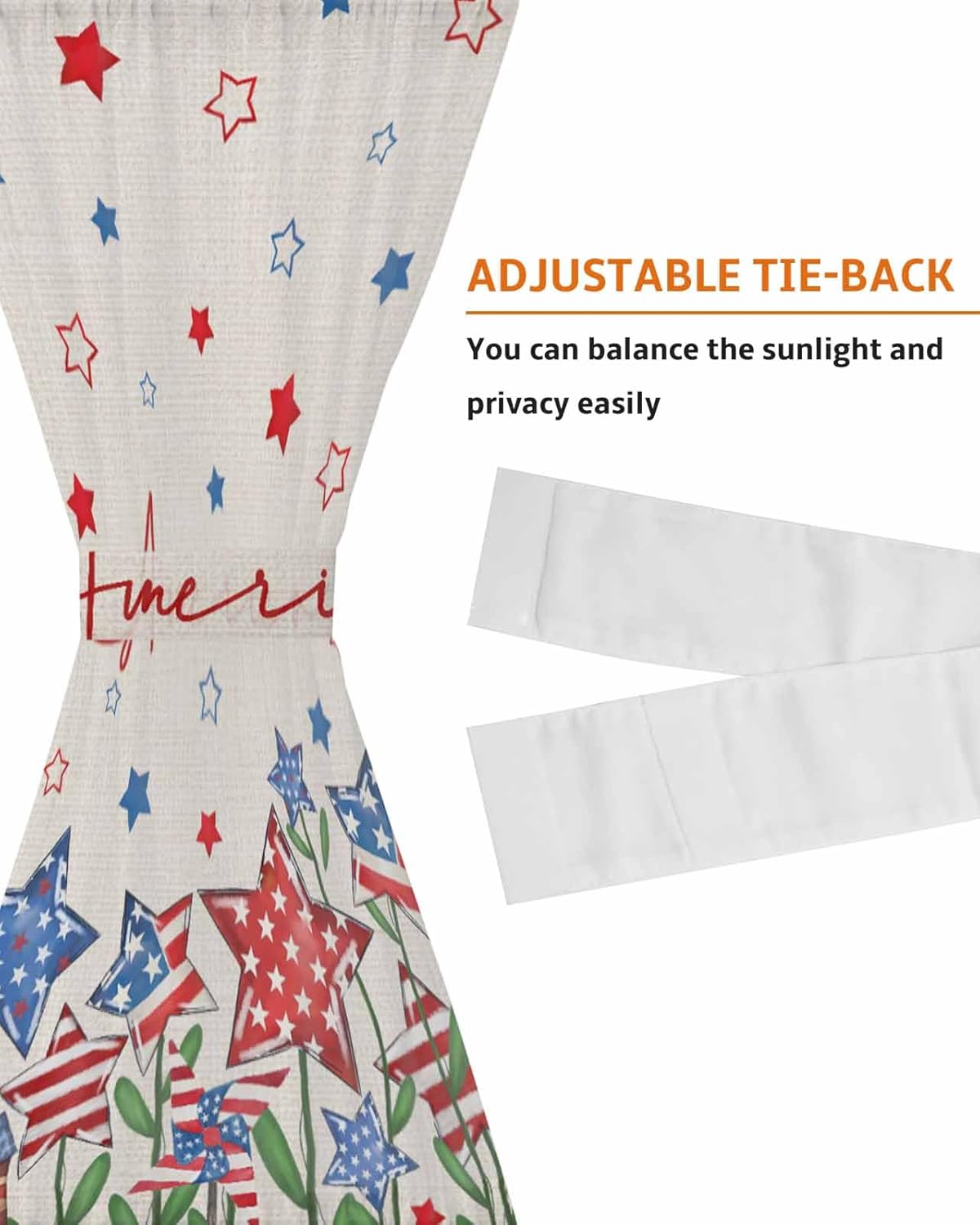 Independence Day Front Door Curtain with Tiebacks