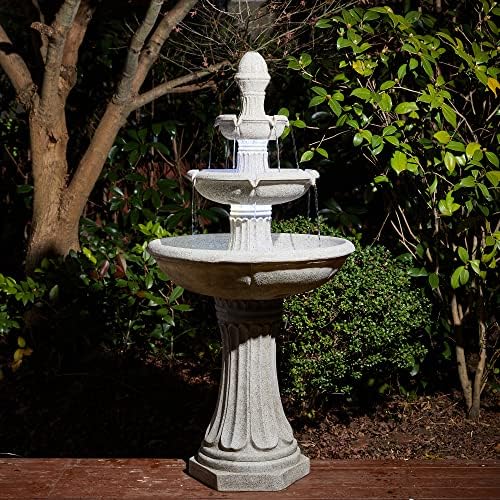 Glitzhome Three Tier Outdoor Floor Fountain with LED Lights and Pump