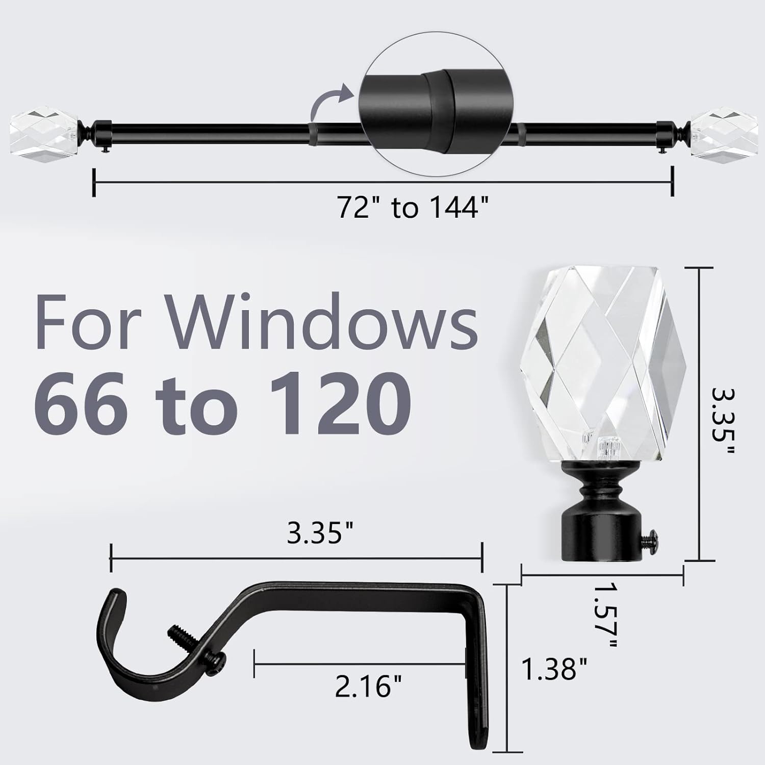 SOMINS 34 Inch Adjustable Curtain Rods Black 72-144 In