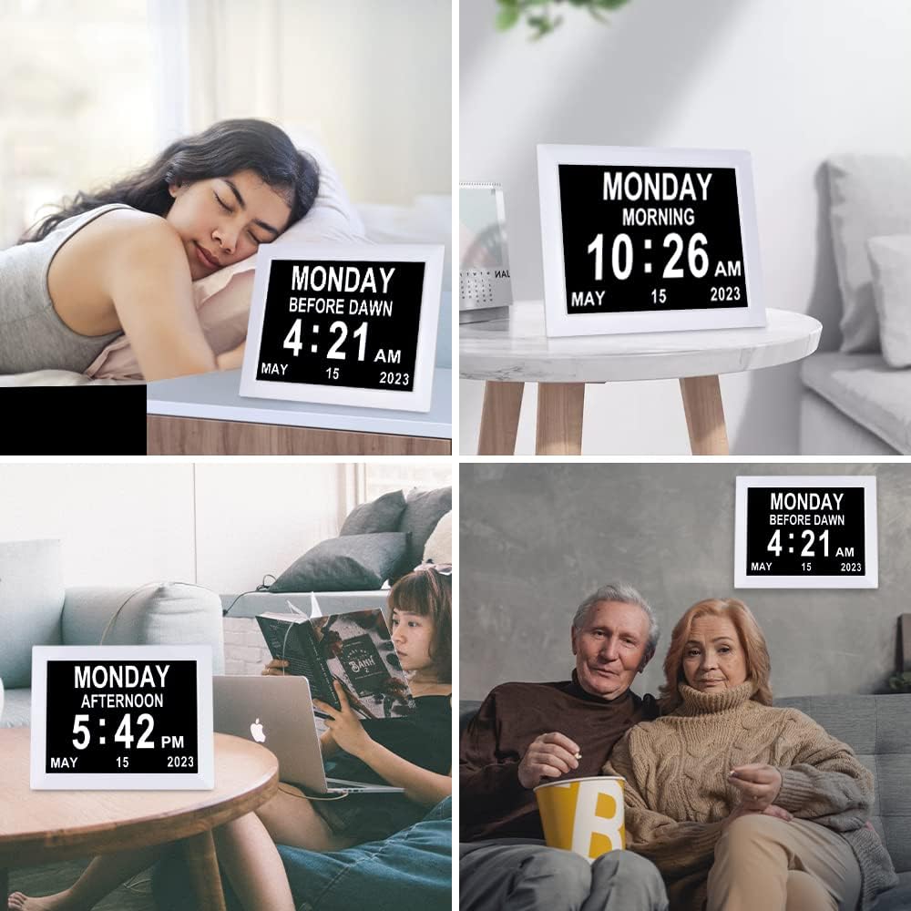 8 Inch Digital Day Dementia Clock for Seniors with Medication Reminders