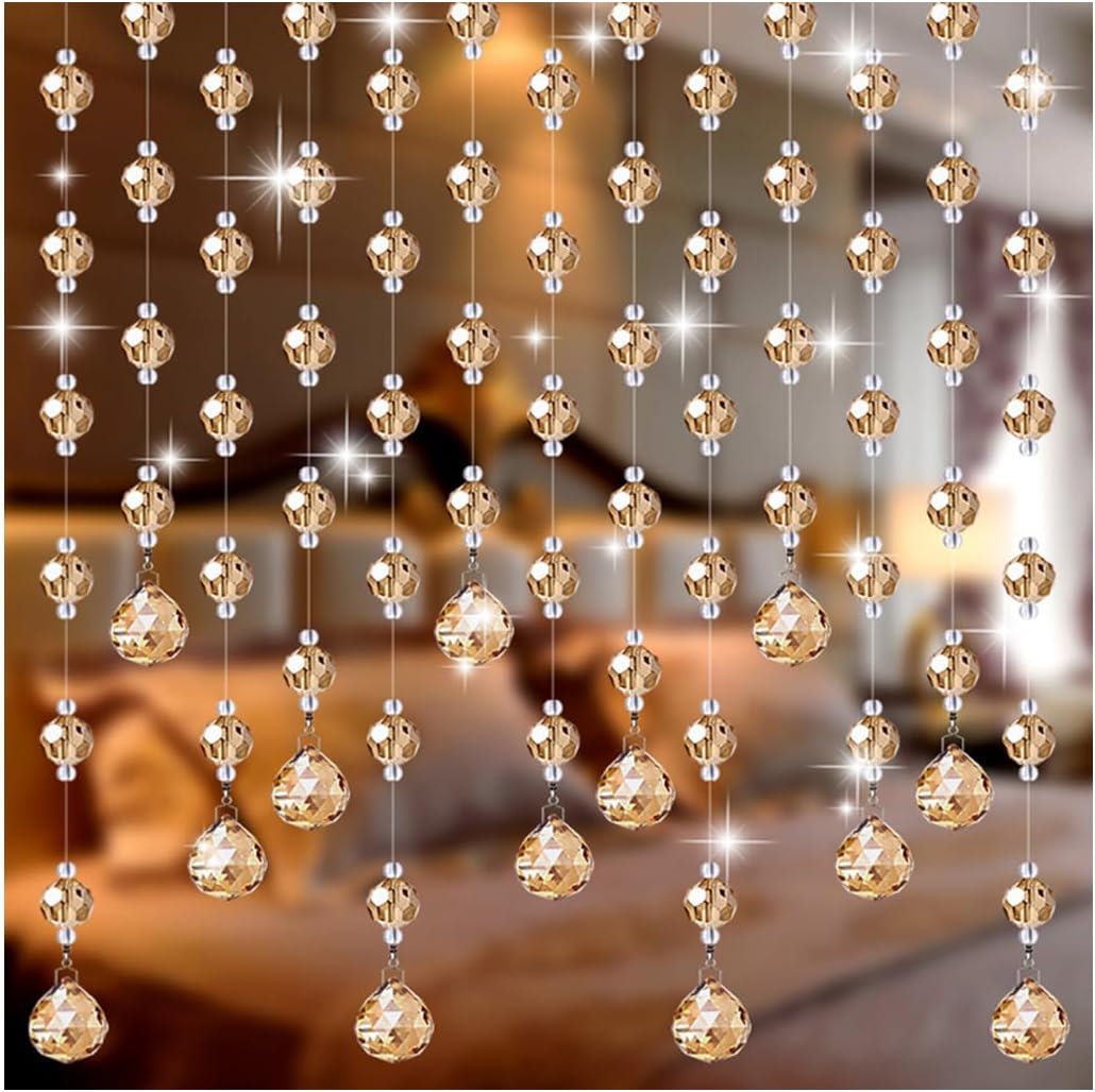 GVILTY Gold Crystals Beaded Curtain Door Decor 90x120cm