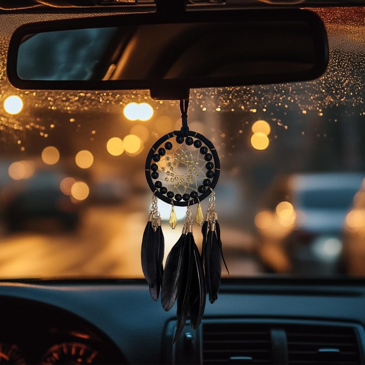 Black Dream Catcher Car Mirror Hanging Decor