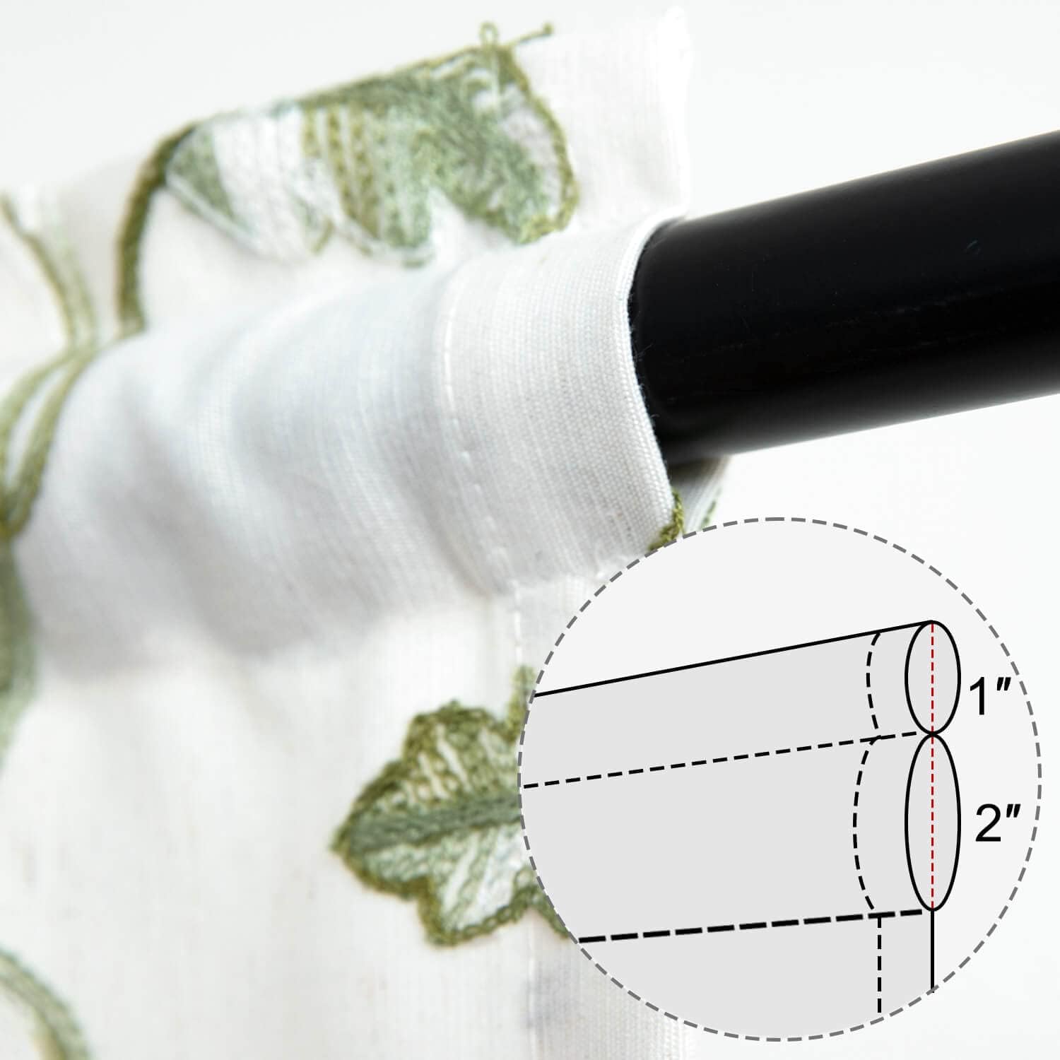 VOGOL Beige Panel Curtains with Green Vines Embroidery for French Doors