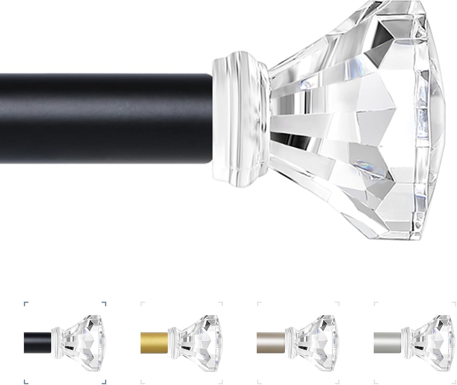 TVWOO Matte Black Crystal Window Rods 66-120 Inch