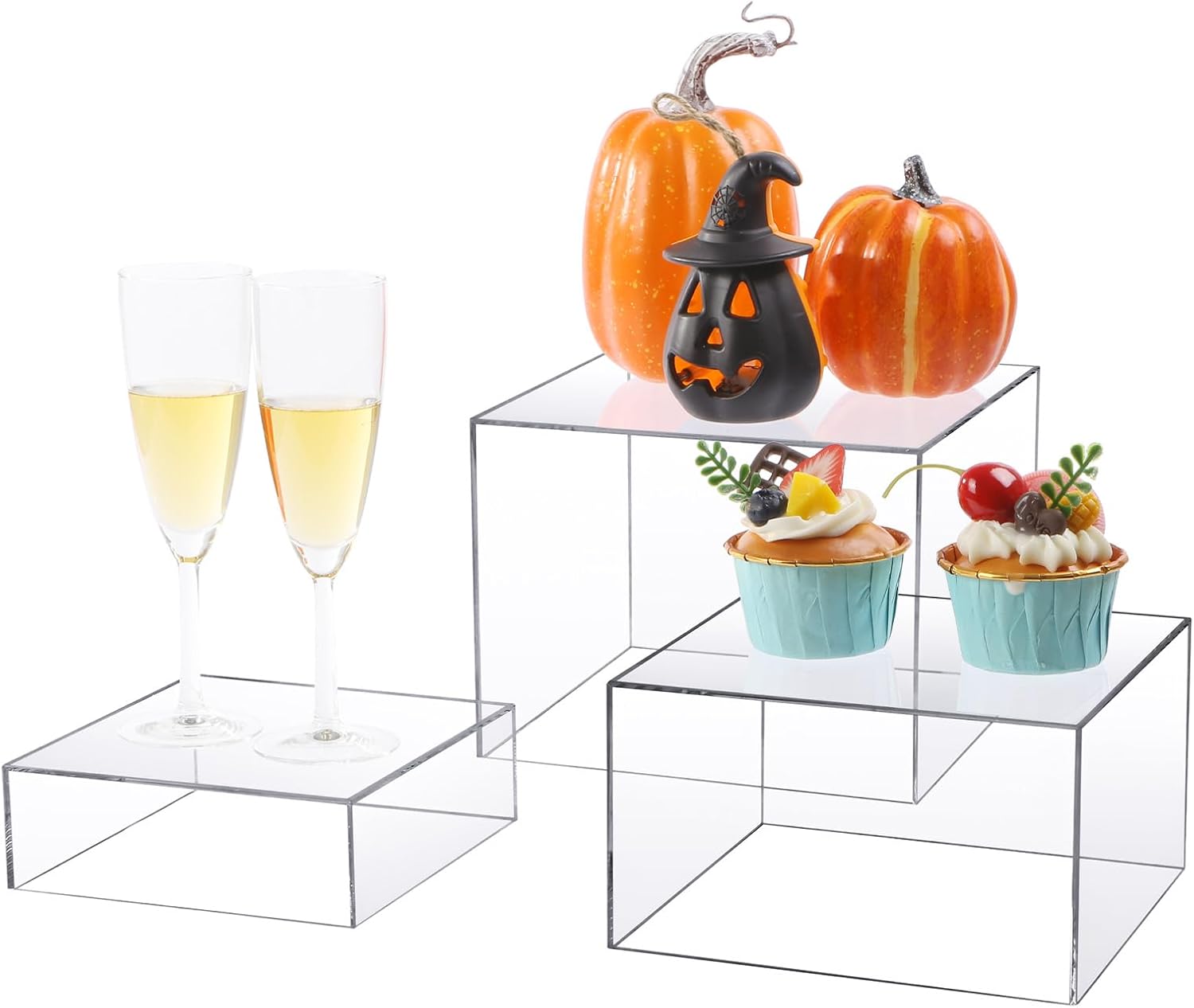 3 Pack Acrylic Risers Display Stands for Jewelry and Collectibles