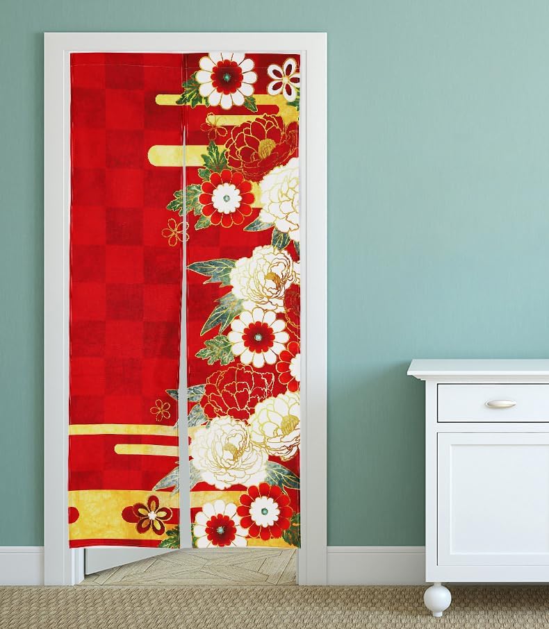 Noren Japanese Doorway Curtain with Tree Peony Design