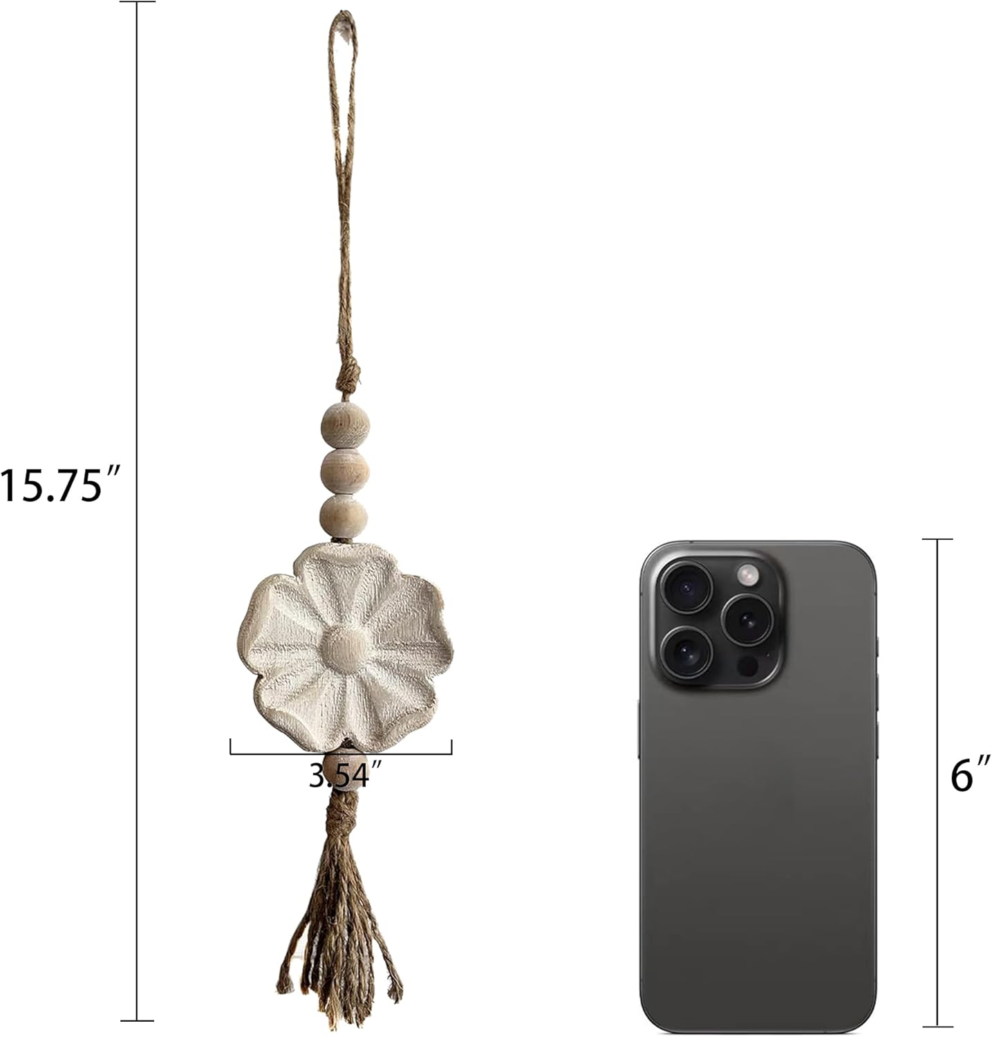2pcs Carved Floral Tassels with Farmhouse Wood Beads