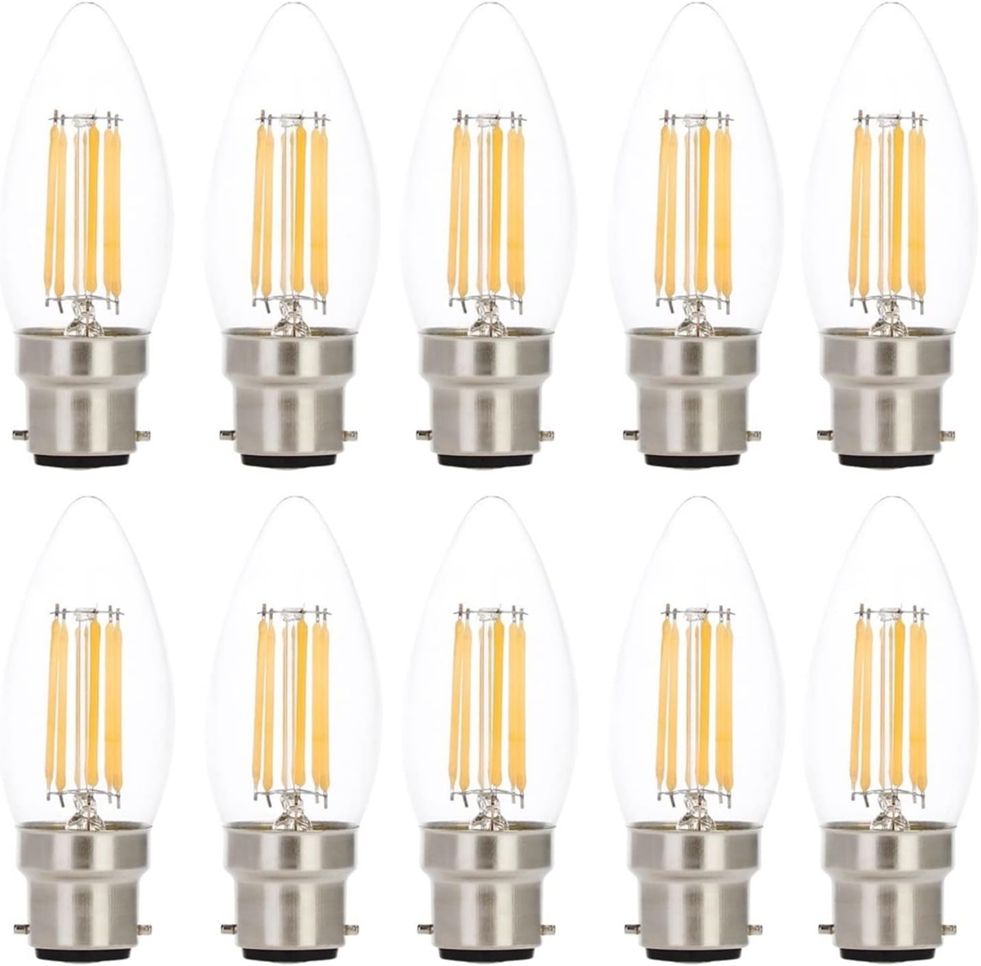 10pcs Dimmable 6w Candle Bulb LED Filament B22 Bayonet 220V Warm White Light