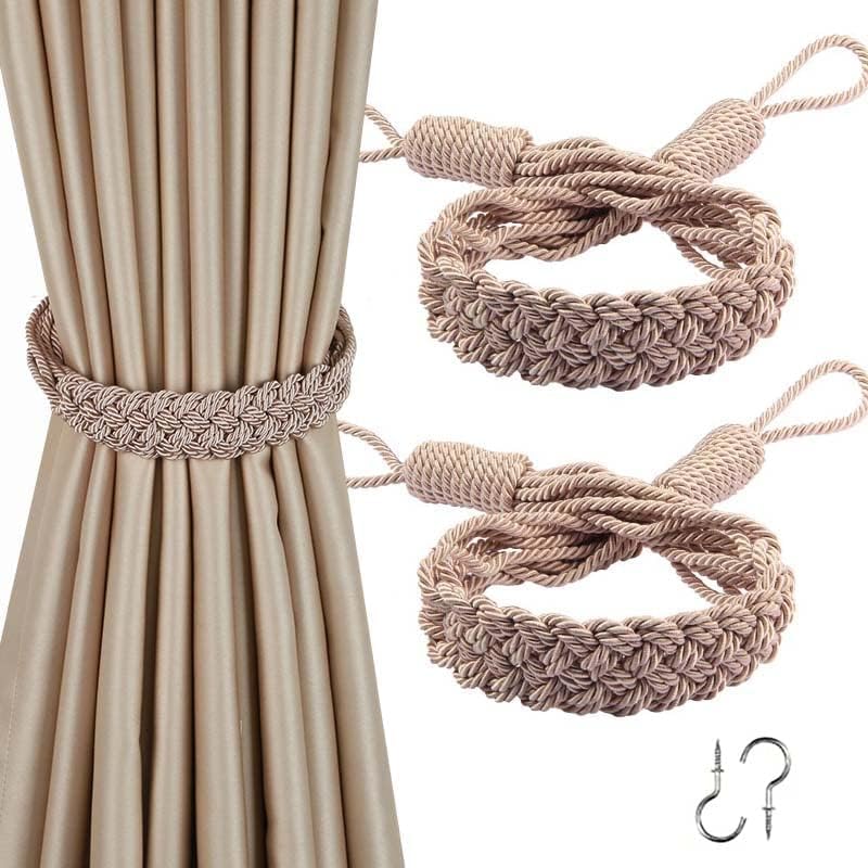 BEL AVENIR Curtain Tiebacks with Metal Hooks and Braided Rope