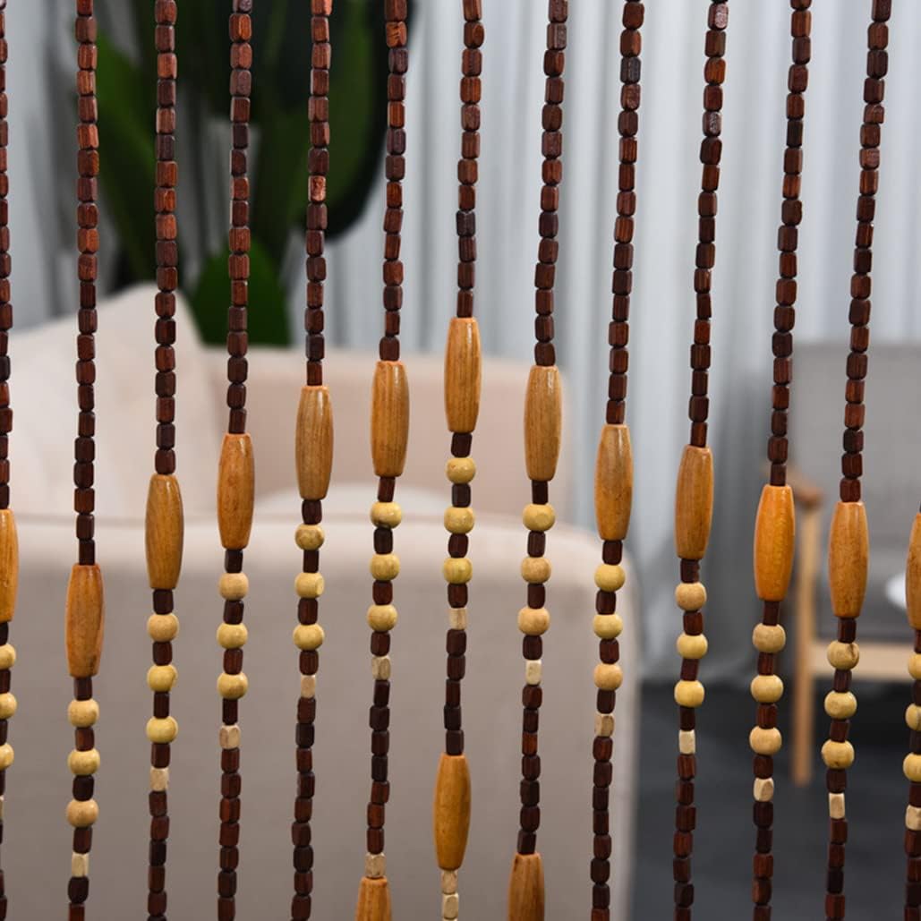ZHOUXIAO Handcrafted Wood Beaded Curtain 90x175cm