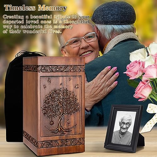 Handcrafted Wooden Cremation Urn with Velvet Bag
