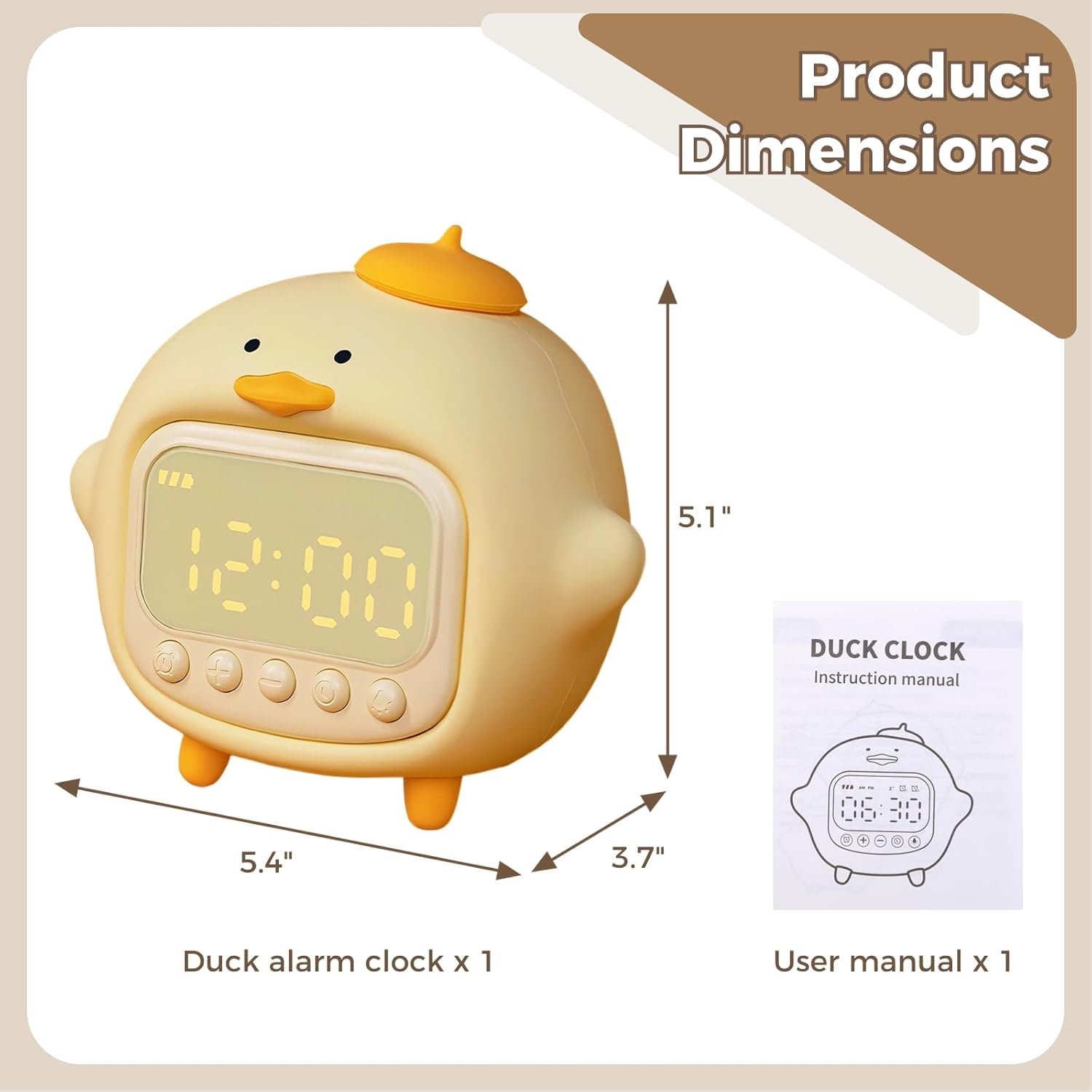 Duck Alarm Clock with Night Light and Dual Alarms
