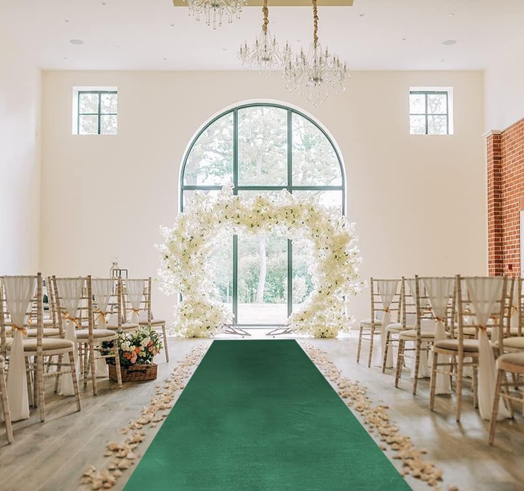 QueenDream Green Velvet Aisle Runner 45ft x 15ft Wedding Decor