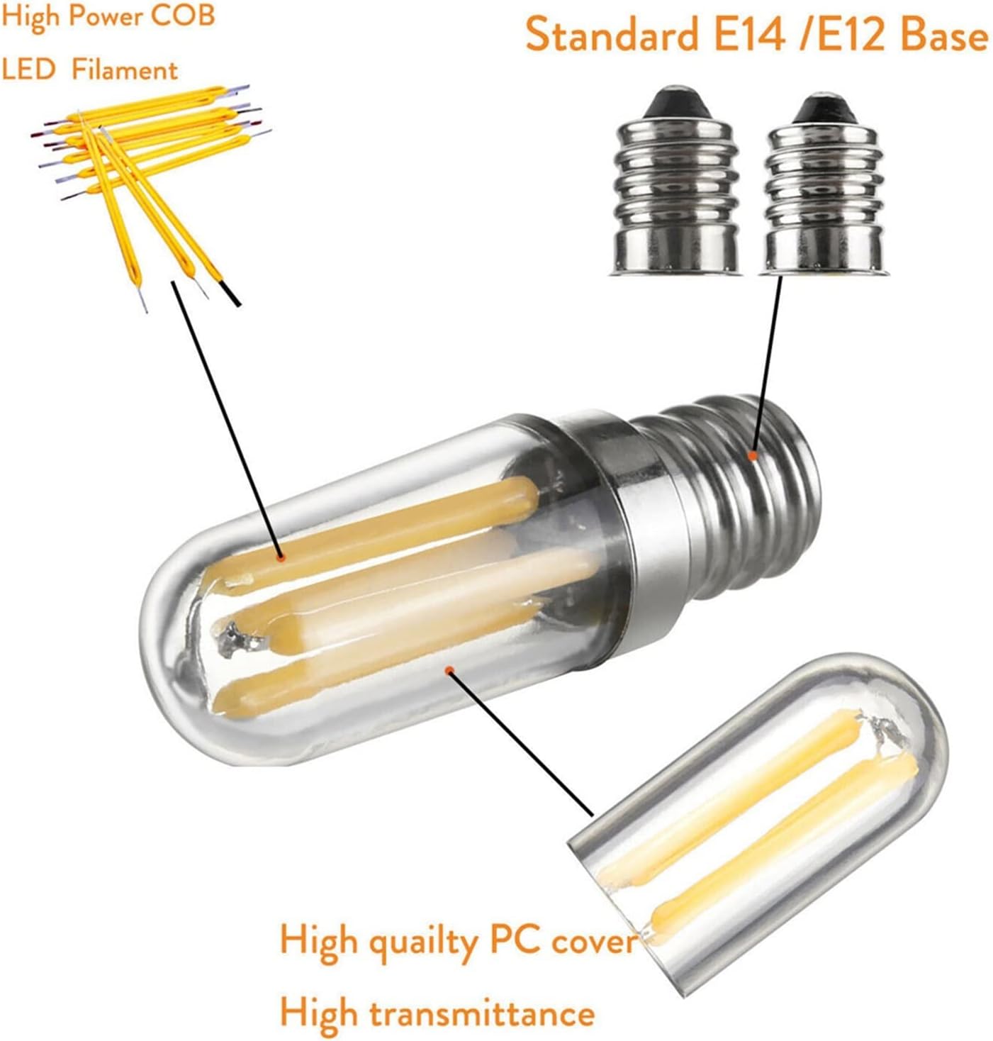 10Pcs Dimmable Mini E14 E12 LED Fridge Freezer Filament Light Bulbs Warm White