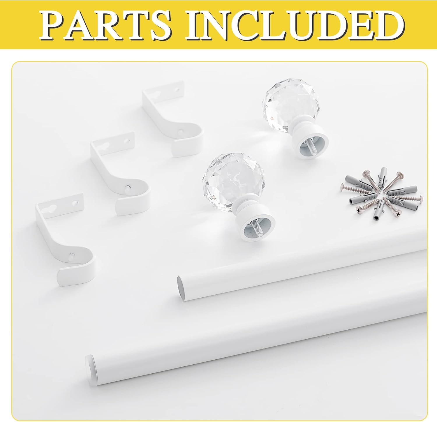 NICETOWN Adjustable Curtain Rod with Faceted Ball Ends 28-48 Inches Matte White
