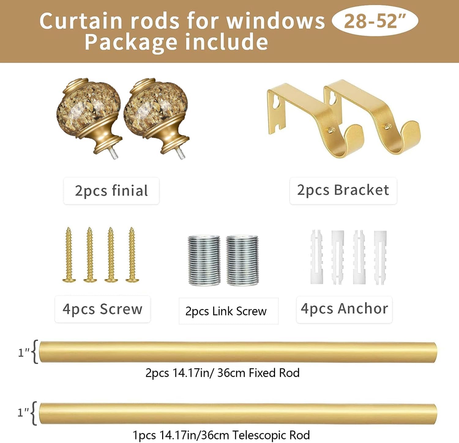 1 Inch Adjustable Curtain Rods with Crystal Finials